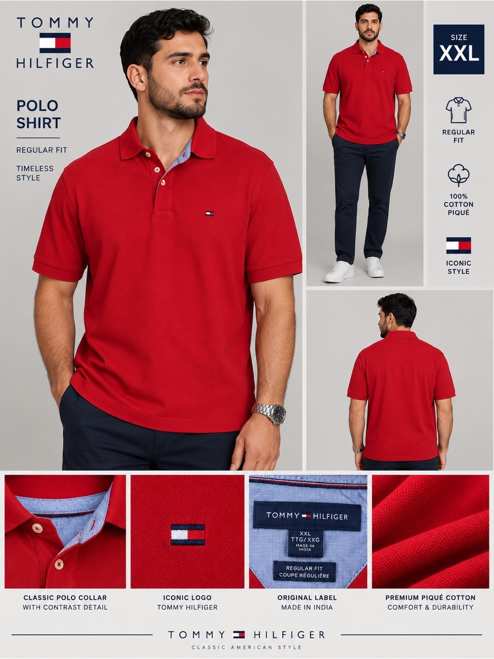 Tommy Hilfiger Men’s Red Polo Shirt with Contrast Collar Detail